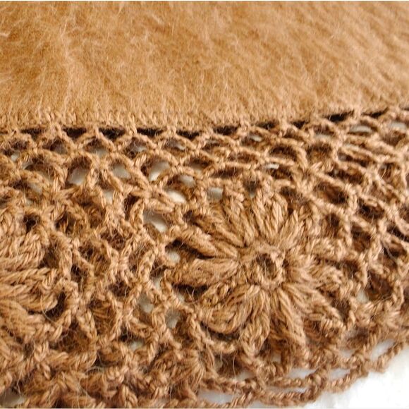 PERU 100% ALPACA CAPCHATEX caramel lace button front poncho L - Picture 7 of 7